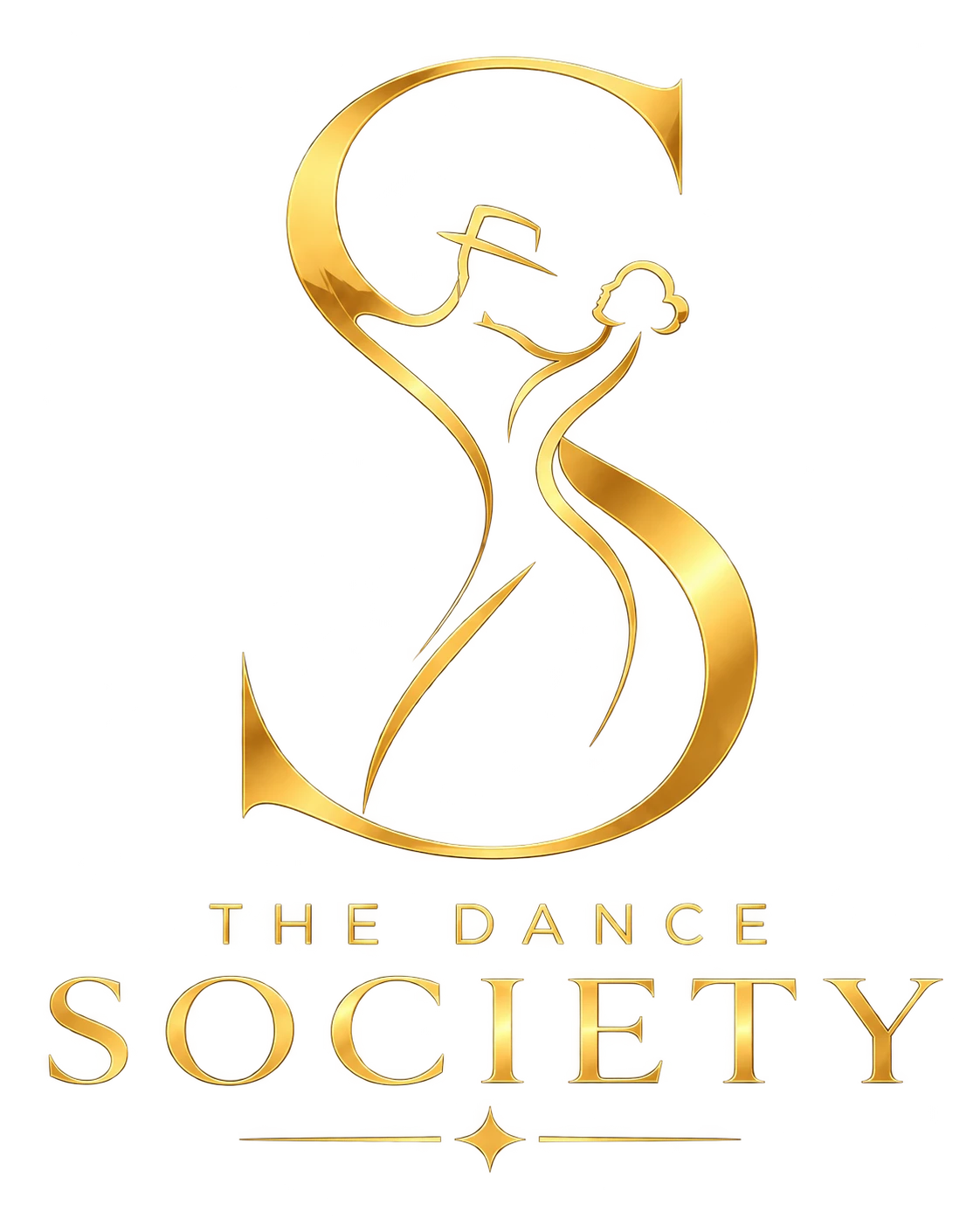 The Dance Society logo: a golden S formed by a ballroom dance couple